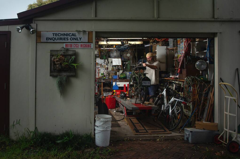 A working shed: Paul Lowe in his Mayfield workshop. Picture: Marina Neil