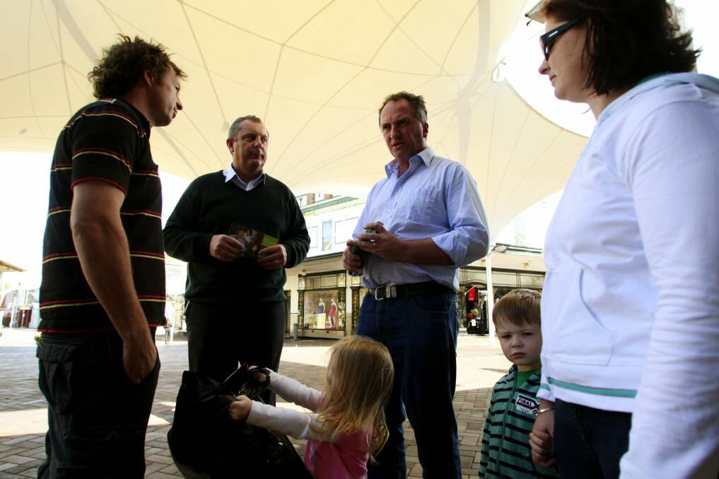 Nationals sway: Michael Johnsen, second from left, on the federal campaign trail with Barnaby Joyce in 2010 in Maitland. .