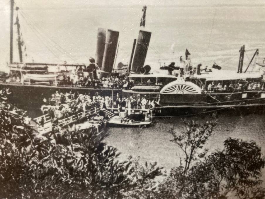 Paddle steamer visit. A rare, undated, picture of the ocean-going S.S. Newcastle during a picnic excursion into Nelson Bay possibly in 1900. Picture supplied by Port Stephens Historical Society
