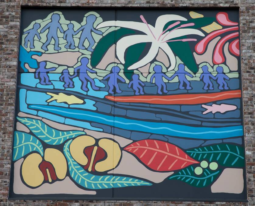 On a journey: Another panel from Jasmine Craciun's mural on Station Street, Wickham. Picture: Marina Neil