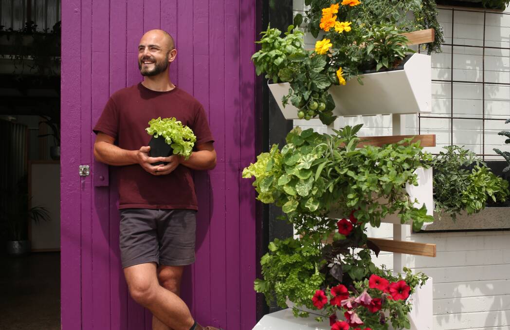Herb Urban founder Jared Lawlor and his smart garden systems. Picture by Simone De Peak