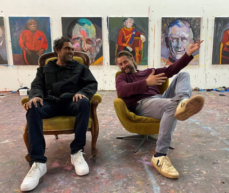 Collaborating artists Vincent Namitjira and Ben Quilty.