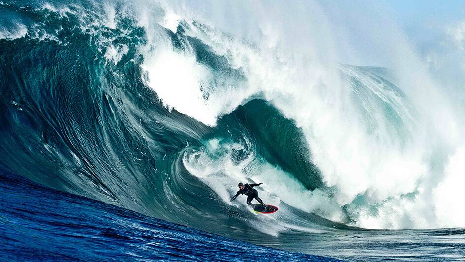 Big waves calling: A file photo of Ross Clarke-Jones surfing Shipsterns Bluff off the Tamanian coast during filming for Storm Surfers 3D. 
