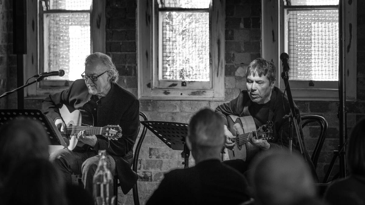 Mark Johns and Guy Strazz in concert at Foghorn Brewery on Thursday afternoon. Picture by Marina Neil