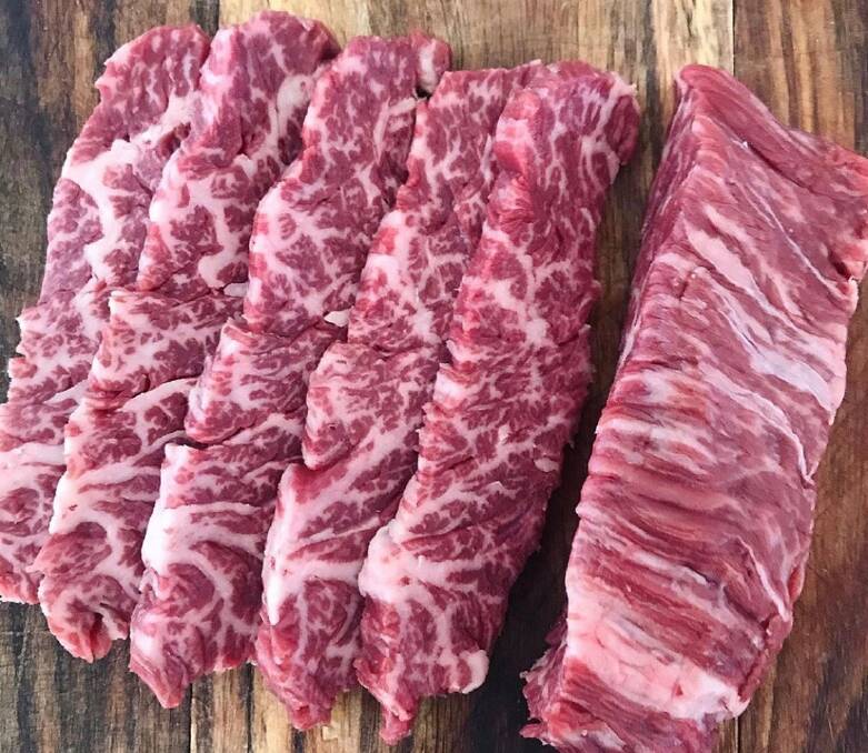 Wagyu: A sample of Binnie Beef. The marbled meat has more Omega 3 and 6 fatty acids than any other beef. 