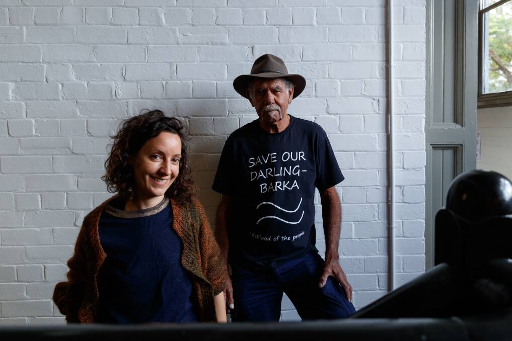 Productive partnership: Artists Justine Muller and Badger Bates at Maitland Regional Art Gallery this week for installation of their exhibition, Barka, the forgotten River, which opens on Saturday. Picture: Max Mason-Hubers