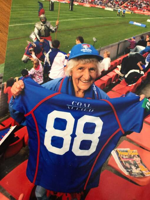 In good times and bad: Patty Smith with a special jersey on her 88th birthday.