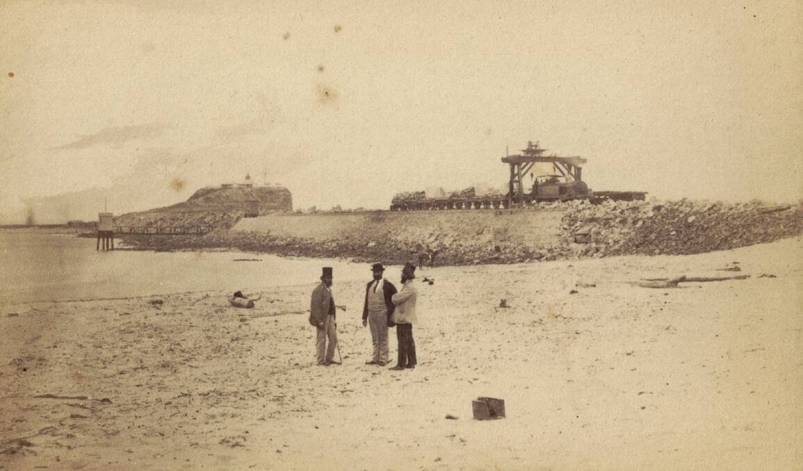 RARE: Newcastle breakwater being extended past Nobbys in 1870.