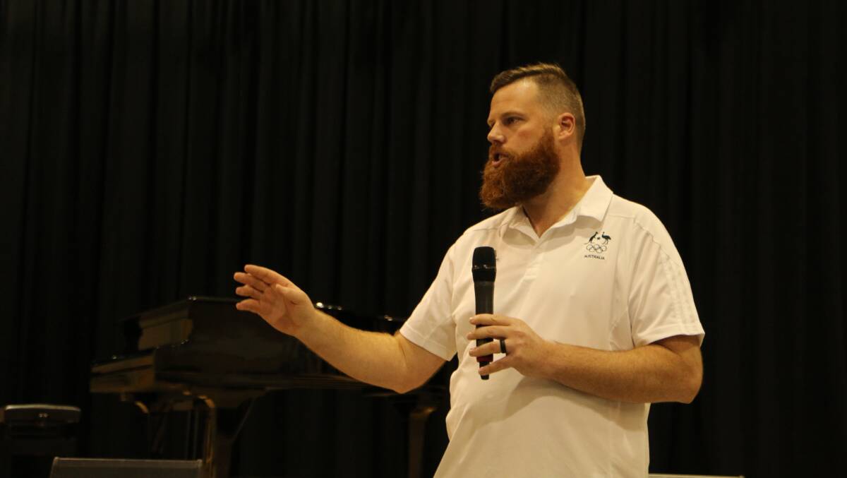 Dedicated: Dan Repacholi addressing a group of students at Charlton Christian College in 2016.