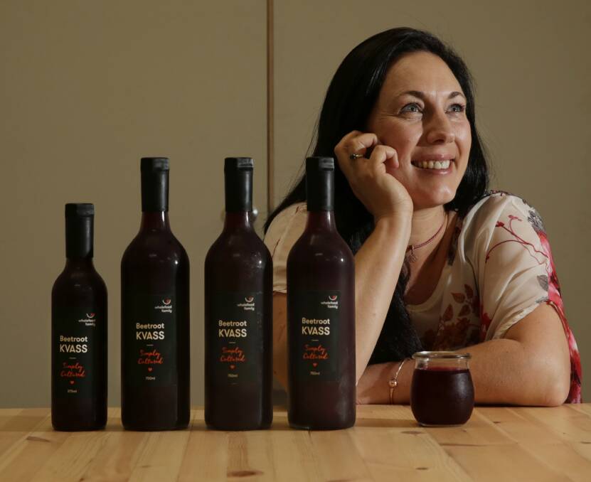 Full-time fermenting: Jane Jenkinson of Wholefood Family with some of her beetroot kvass product. Picture: Simone De Peak