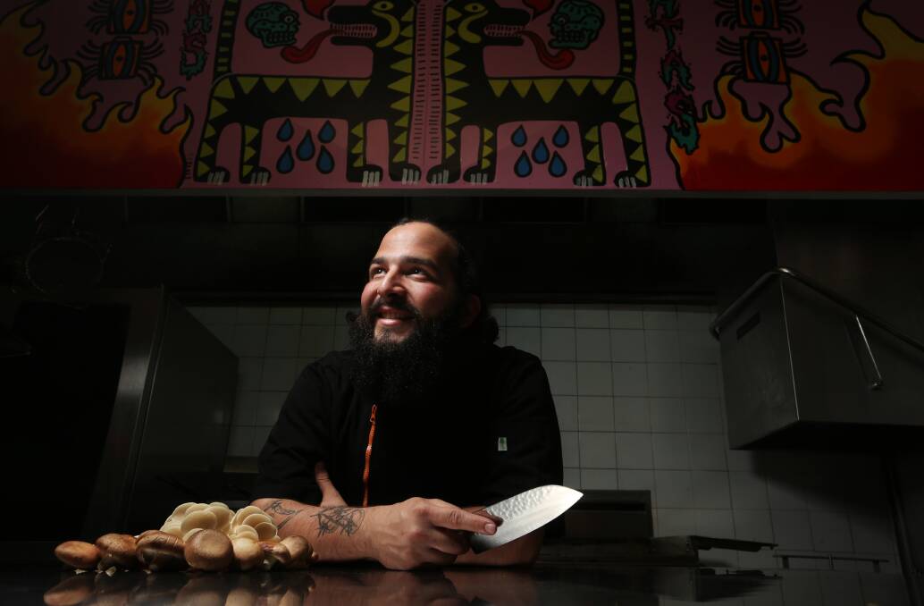 Mushroom lover: Chef Jose Sanchez in the kitchen at the Lass O'Gowrie Hotel in Wickham with a selection of mushrooms. Picture: Simone De Peak
