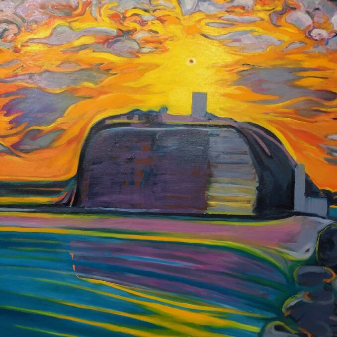 Nobbys Head Sunset, 2021, oil on canvas, 76 x 76 cm