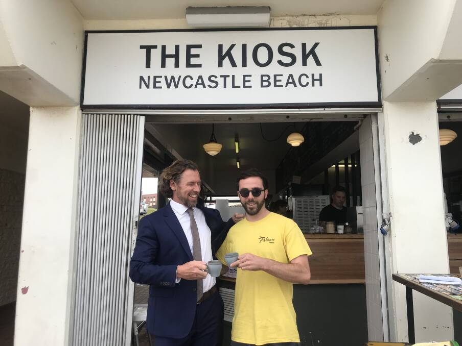 Doing their part: Rob Faraday-Bensley and Luke Marshall, owners of The Kiosk cafe at Newcastle Beach. Picture: Anna Falkenmire