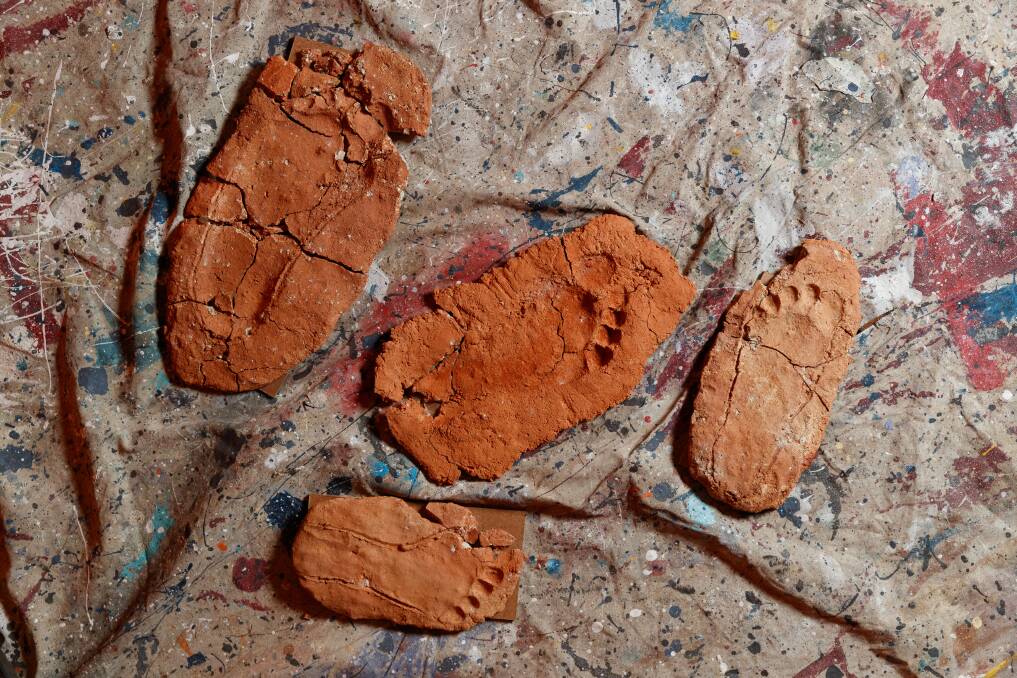 EMOTIVE: Footprints cast in clay, which will be part of the Barka exhibition at Maitland. Picture Max Mason-Hubers 