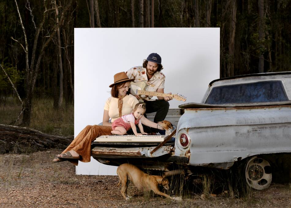 Musician Mick 'Magpie' Johnson, who founded Dashville which started as a music festival The Gum Ball in his parent's front garden in 2005 - photographed with his partner Jess Hartigan, who is also a musician, and their daughter Ruby. Picture by Edwina Richards

