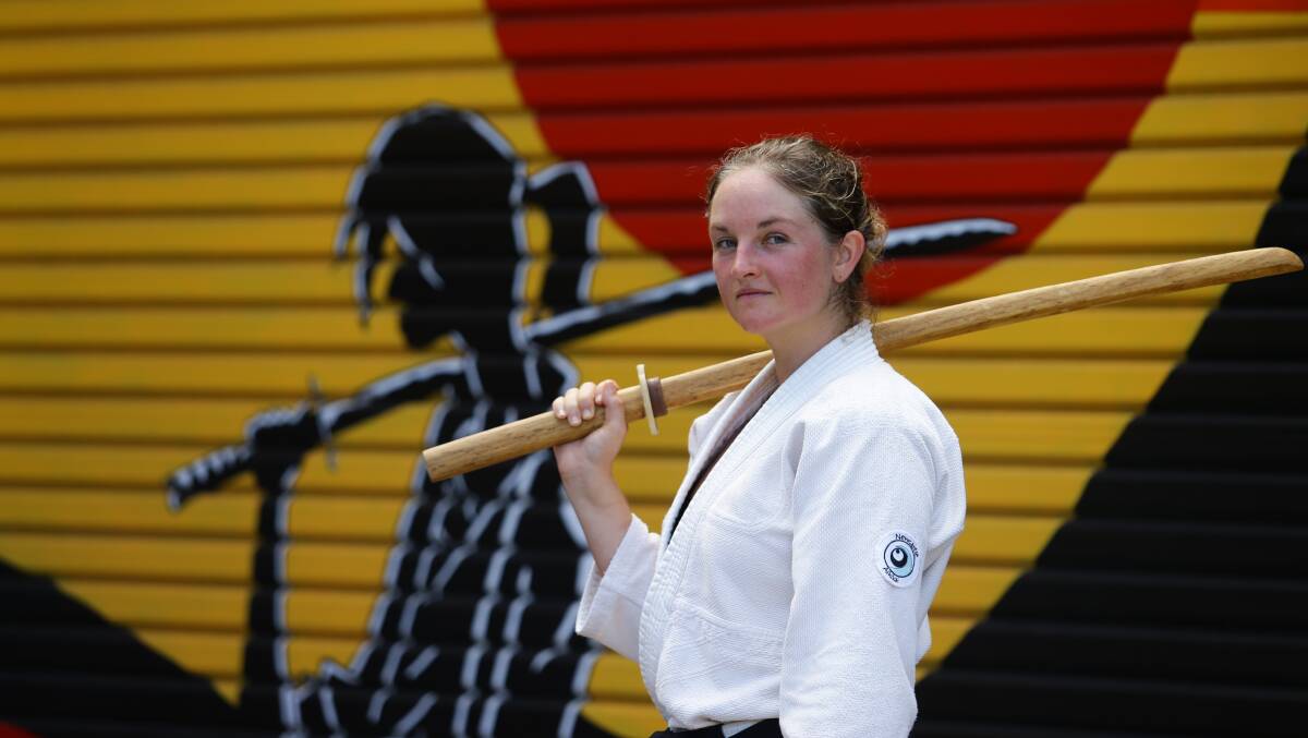 Focused: Nissa Phillips at the Newcastle Aikido dojo in Hamilton. Picture: Jonathan Carroll