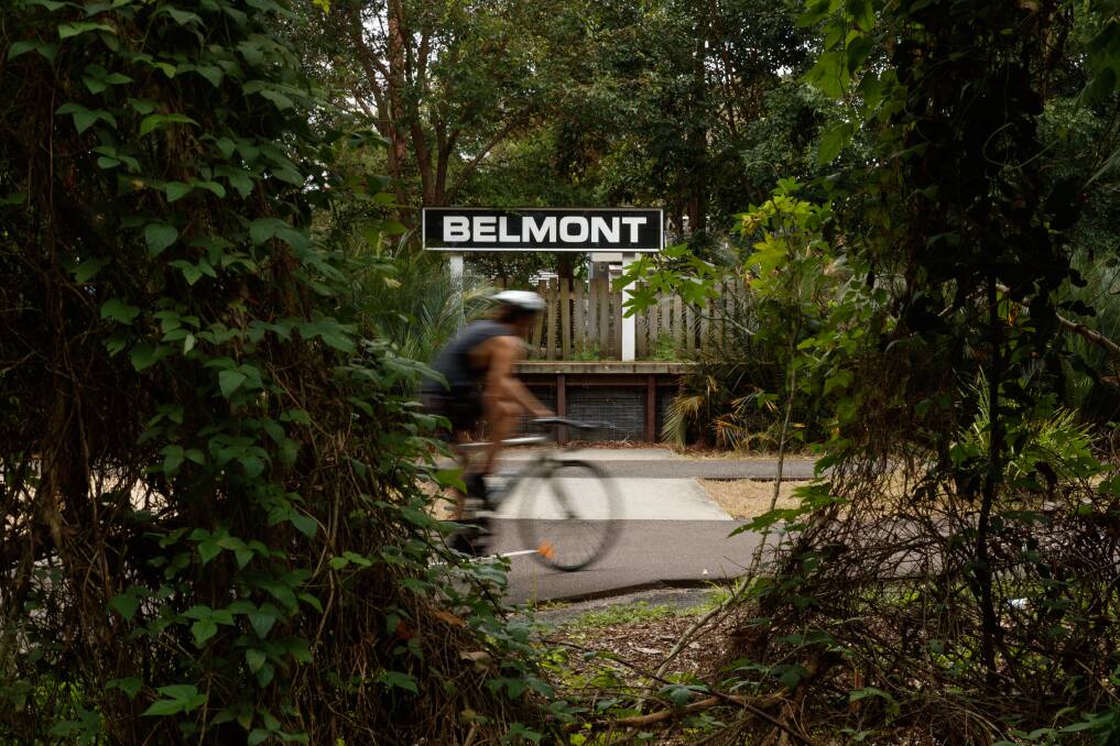End of the line: A bicyclist reaches the former Belmont railway station (Picture by Max Mason-Hubers).