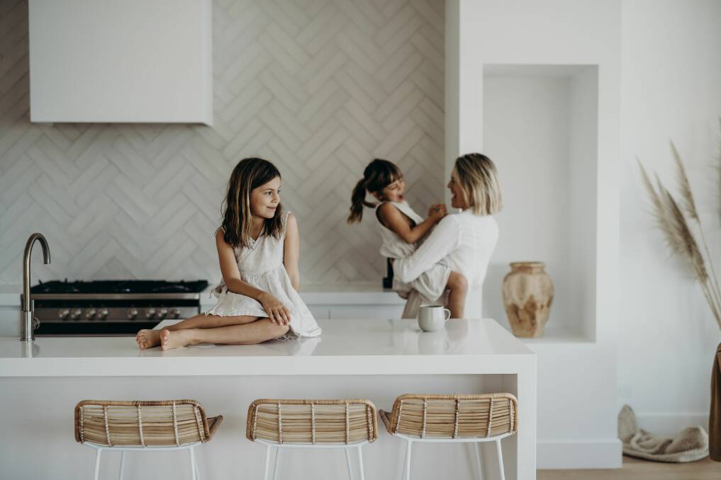 Family project: Lauren Charge with daughters Lillian and Evelyn in the Salt property.