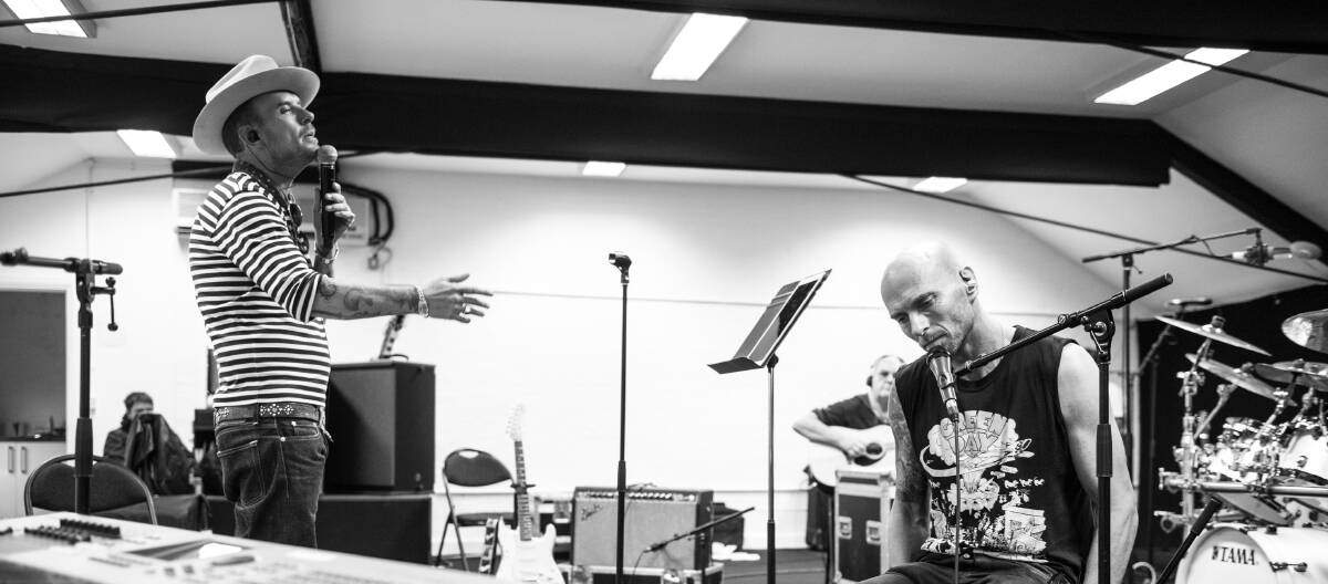 Tense: Matt and Luke Goss in rehearsal in for their reunion show. Picture courtesy SBS