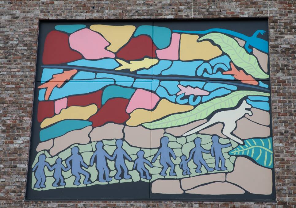 Coming from the Great Divide: Another panel from Jasmine Craciun's mural on Station Street, Wickham. Picture: Marina Neil