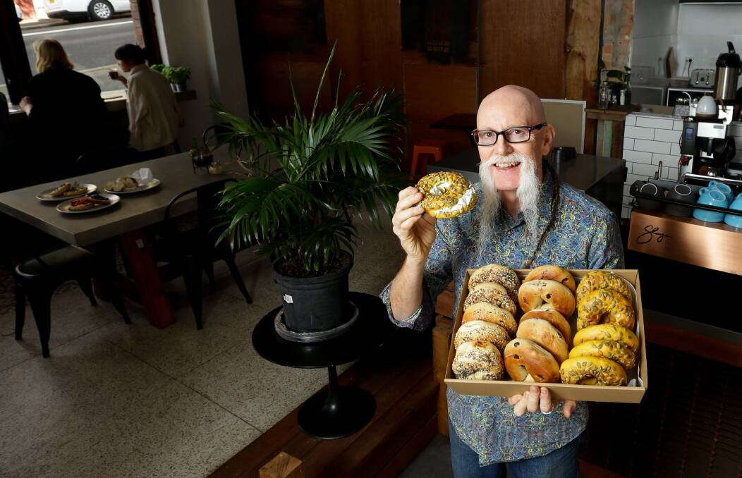 Another innovation: Kenn Blackman of Xtraction Expresso with his range of Brooklyn Boy bagels. Picture: Jonathan Carroll