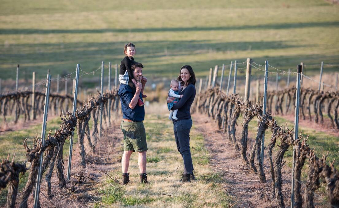 Sweet as: Top Young Gun winemaker William-Rikard Bell with his wife Kimberley and their daughters. Picture: Pip Farquharson  