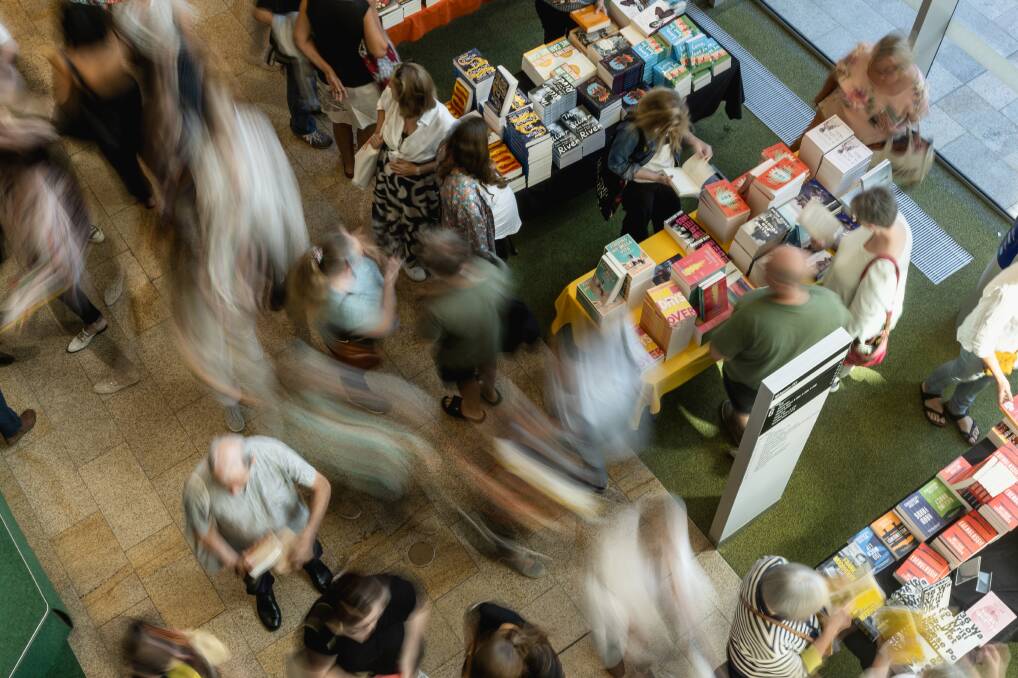 The ground floor of NuSpace was busy with the festival bookstore a hive of activity. Picture by Marina Neil