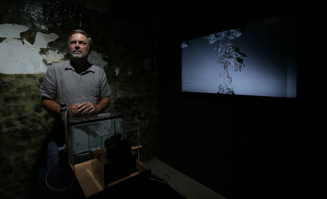 Catch Every Breath: Andrew Styan with his interactive exhibit at The Lock-Up. Picture: Simone De Peak