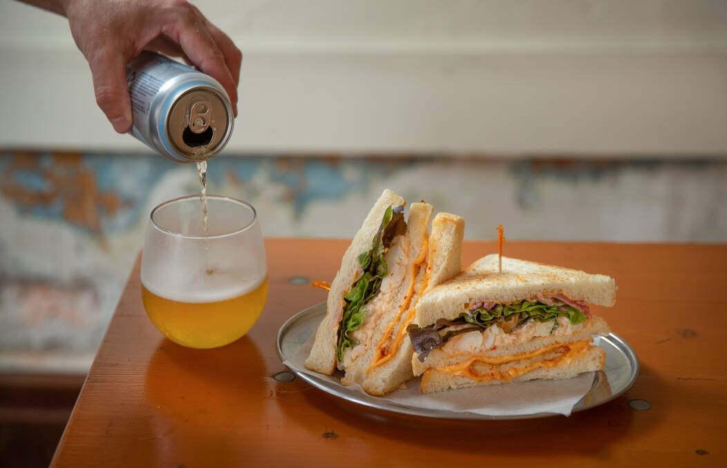 Scotties: Lobster Club Sandwich with Yulli's Brews Seabass Mediterranean Lager. Picture: Marina Neil