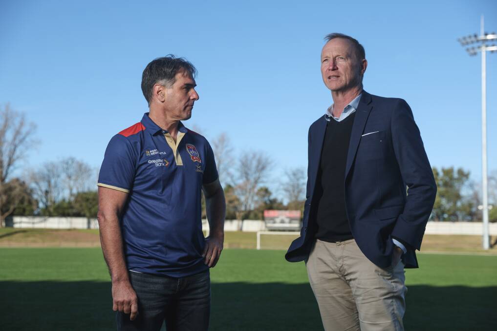 Rob Stanton with Jets with Jets executive chairman Shane Mattiske. Picture by Marina Neil