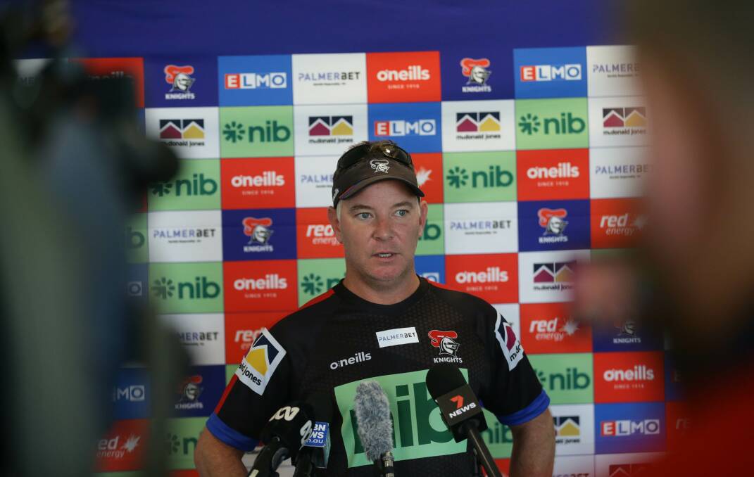 Knights coach Adam O'Brien: "We've got to get our pathways right, we've got to get our recruitment and retention right, we've got to get our training right, our game model - there's a fair few things." Picture: Jonathan Carroll