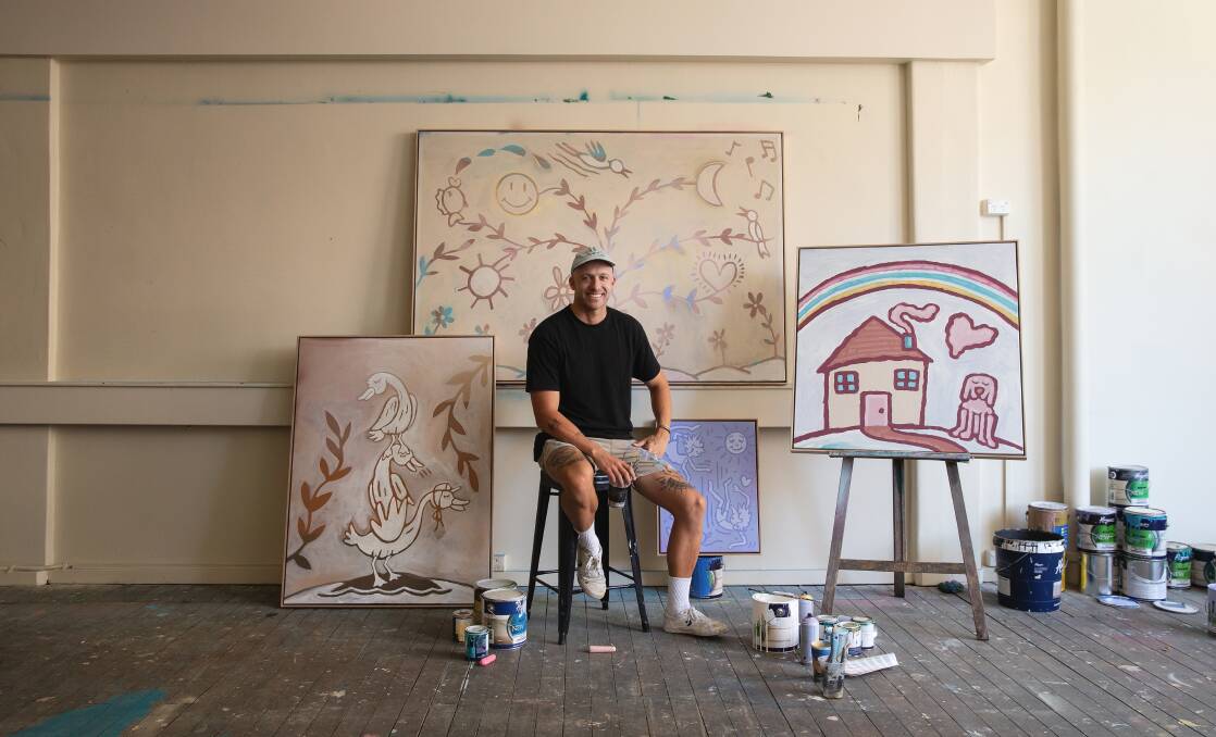 Mitch Revs with artwork for his show, The Long Way Home, showing at his Hunter Street gallery on Saturday, December 3. 