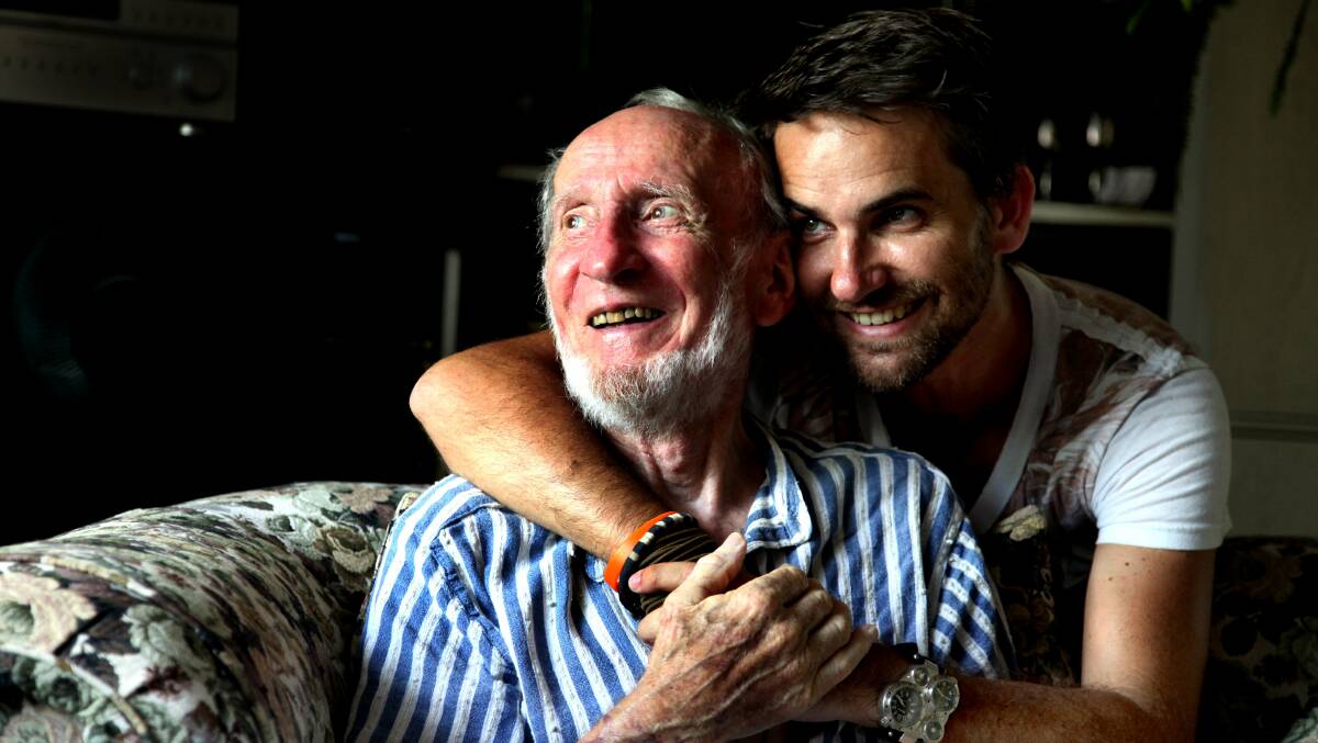 Legend: Jason van Genderen with his father, Jan, in February 2011. Jason's latest short film, Beholder, relates to how he feels about the collection of his father's sculptures that he has kept since his father died several years ago. Picture: Phil Hearne
