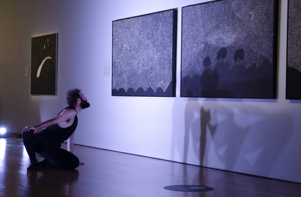 Beautiful synergy: Jesse Murray in a performance response to Void. Works shown by work by Freddie Timms and Mr R Peters. Picture: Newcastle Art Gallery