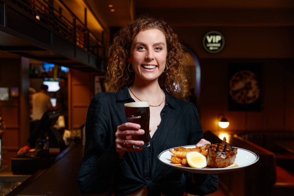 Prince of Merewether: Steph Long with a 400g Fairlight Ribeye on the Bone w/ Bad Shepherd Hazelnut Brown. Picture: Jonathan Carroll