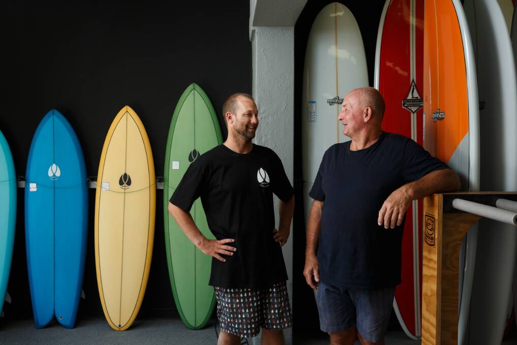 The Surf Factory: Jye Byrnes and his dad Mick Byrnes at their Islington factory and retail outlet.