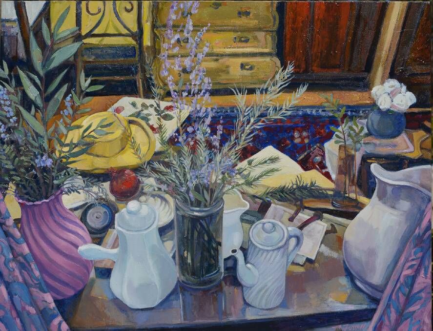 CREATIVE CLUTTER: Frances Fussell's painting of Margaret Olley's hat and other familiar props of the artist. 