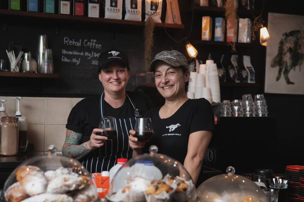 The team: Little Brown Wolf owners Alma and Victoria Karozis at their cafe on Brunker Road, Adamstown. Picture: Marina Neil 