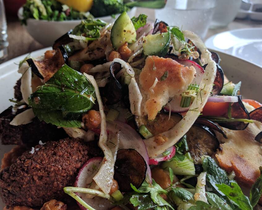 At Rustica: Fattoush salad chocked full of falafel and flatbread.