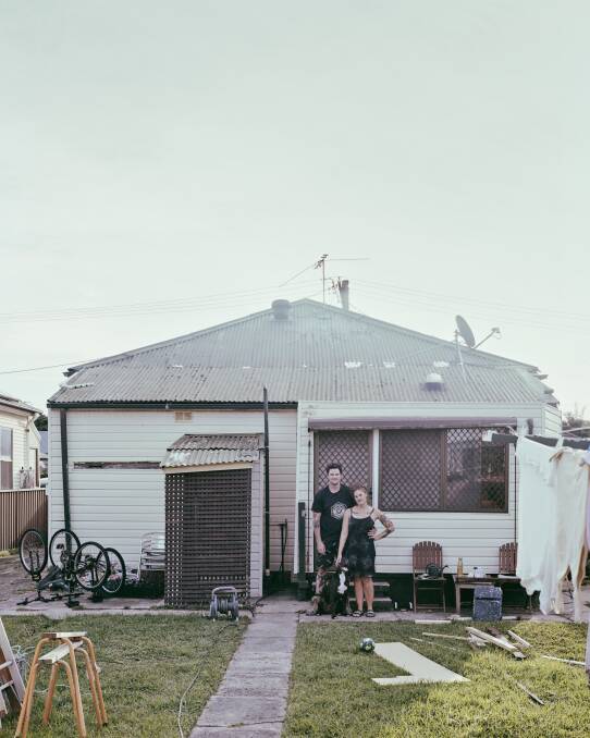 Eclectic: Wednesday and Alex in their backyard. "This one is probably the most Australian photo I am ever going to take in my life," Kellett says. Pictures: Luke Kellett
