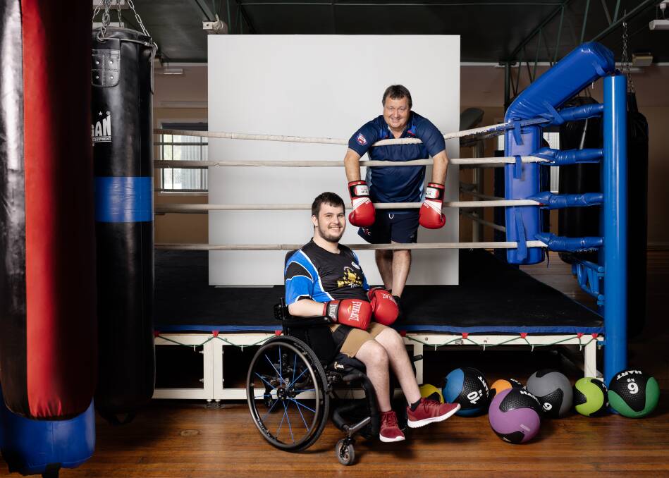 Singleton residents Zac Lloyd (in wheelchair) and David Andrews (PCYC). Picture by Edwina Richards