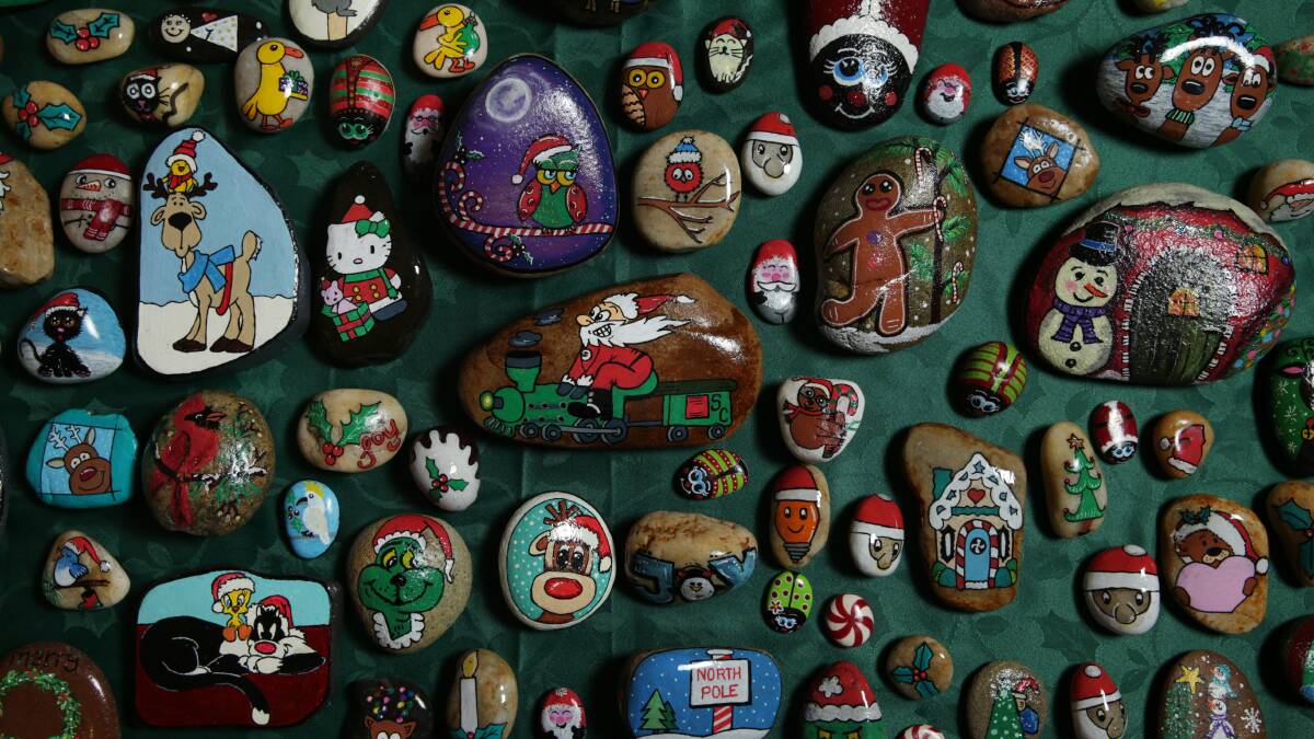 Variety of fun: Some of the painted rocks to be hidden for the Dec 14-15 Christmas rock hunt. Picture: Simone De Peak