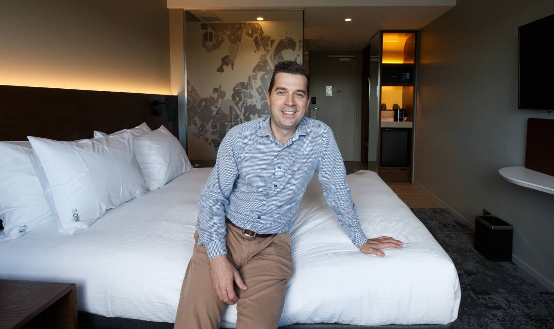 Corporate market: Hotel manager Rob Fahey in one of the 170 accommodation rooms at the new Holiday Inn Express Newcastle. A standard room is 20 square metres.