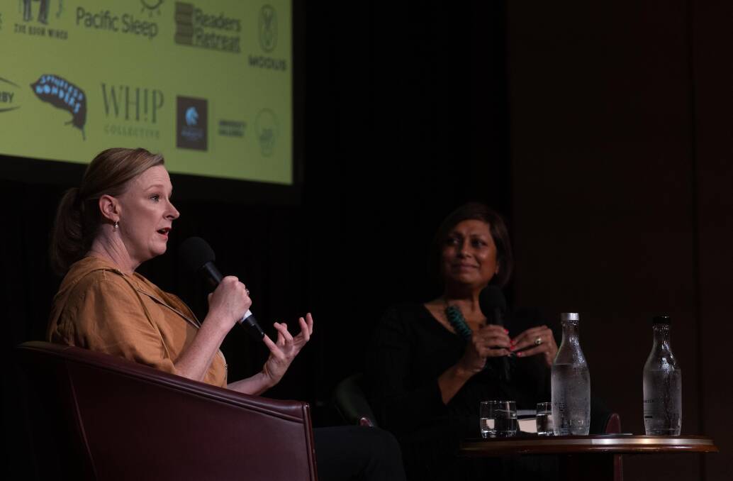 Leigh Sales in conversation with Indira Naidoo at the Newcastle Writers Festival. Picture by Jonathan Carroll