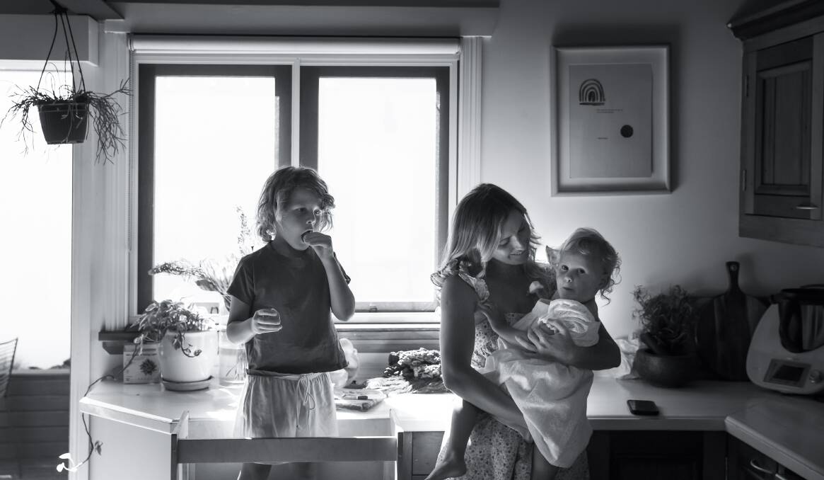 On the home front: Luka McCabe with her children, Flynn, 5, and Florence, 2. Picture: Marina Neil