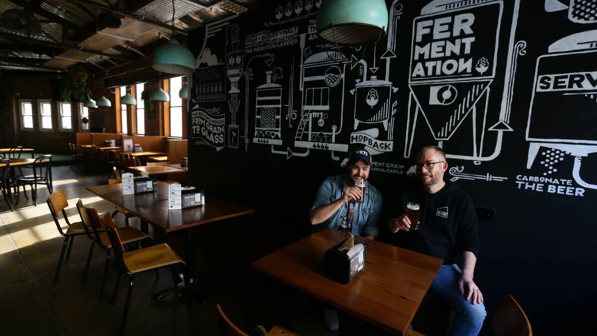 Beer mecca: Brewmaster Shawn Sherlock, right, with Daniel Honan, at Foghorn Brewhouse on King Street.