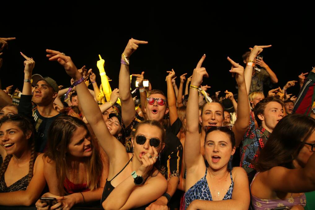 Good Times: Concert goers at the front of the stage, Groovin The Moo in 2019 at Maitland. Picture: Max Mason-Hubers