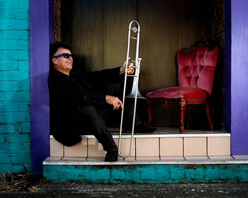 Brian Lizotte with one of his beloved trombones at the venue in 2012. Picture by Simone De Peak