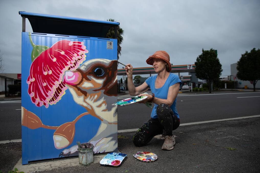 BRILLIANT DISGUISE: With bright palette in hand, Bec Murray works some possum magic in Mayfield. Pictures: Marina Neil