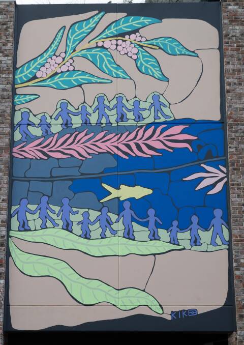 Original: One of the panels from Jasmine Craciun's mural on Station Street, Wickham. Picture: Marina Neil